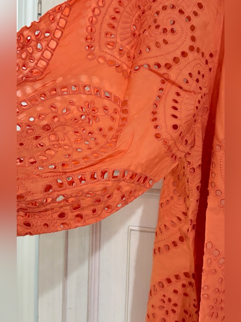 NWT SZ L Anthropologie Ollari New York Orange Eyelet Button-Front Blouse - Picture 3 of 9